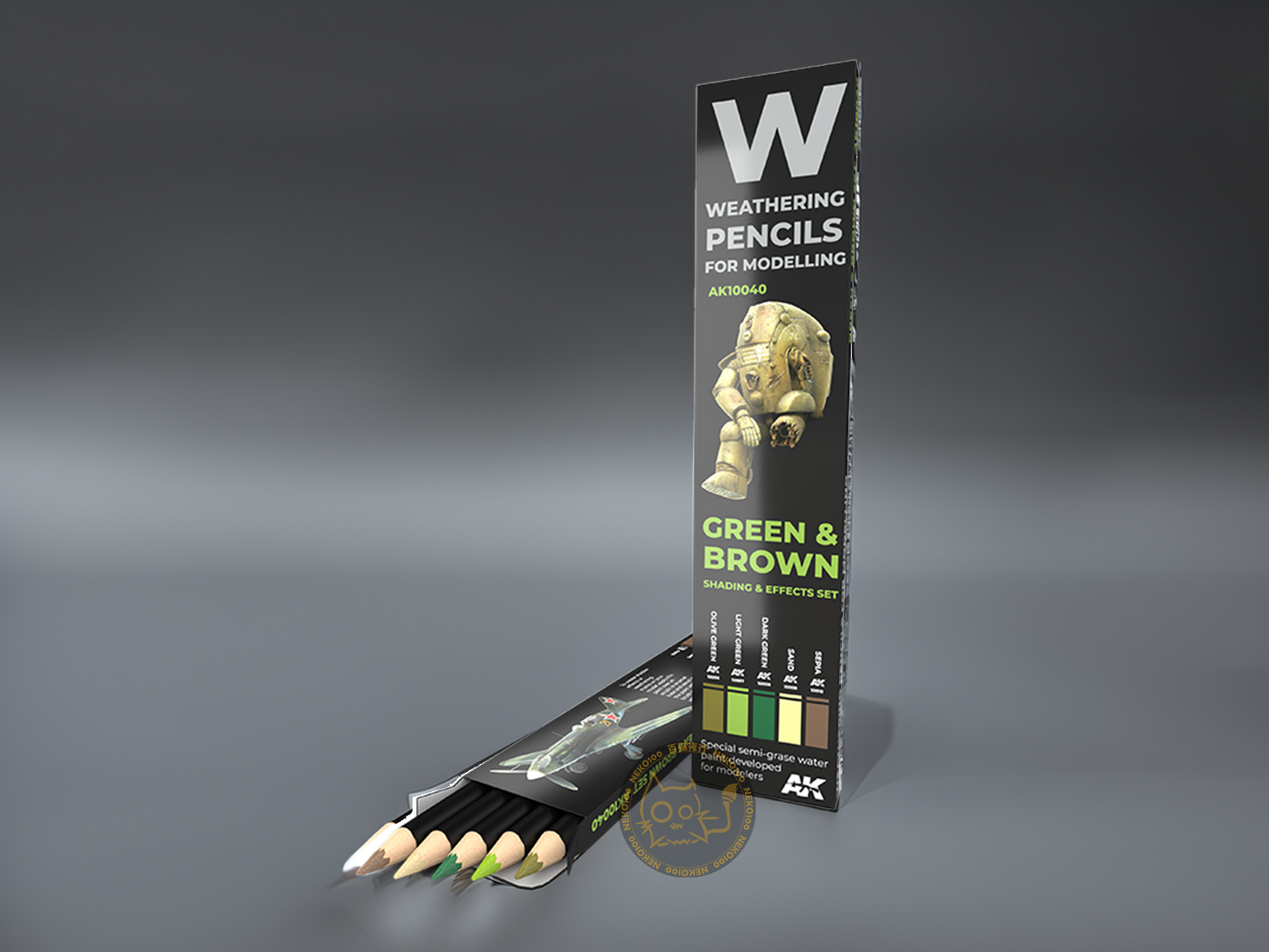 AK-Interactive Weathering Pencil - AK10040 - Green & Brown: Shading & Effects Set
