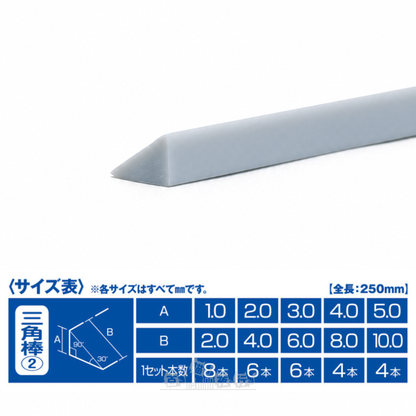 WAVE | OM-361 實心塑膠三角棒2 [1mm | 8條裝] 灰色