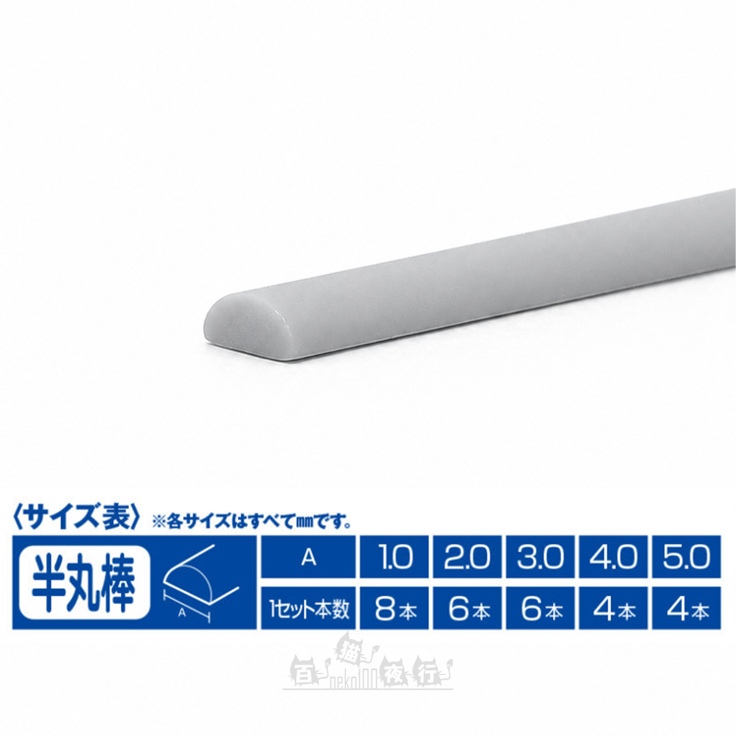 WAVE | OM-397 實心塑膠半圓棒 [2mm | 6條裝] 灰色