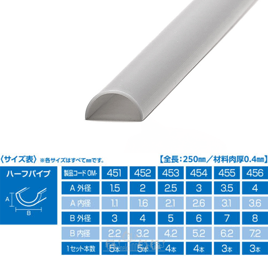 WAVE | OM-456 Plastic Material Half Pipe [4 x 8mm | 3pcs] Grey