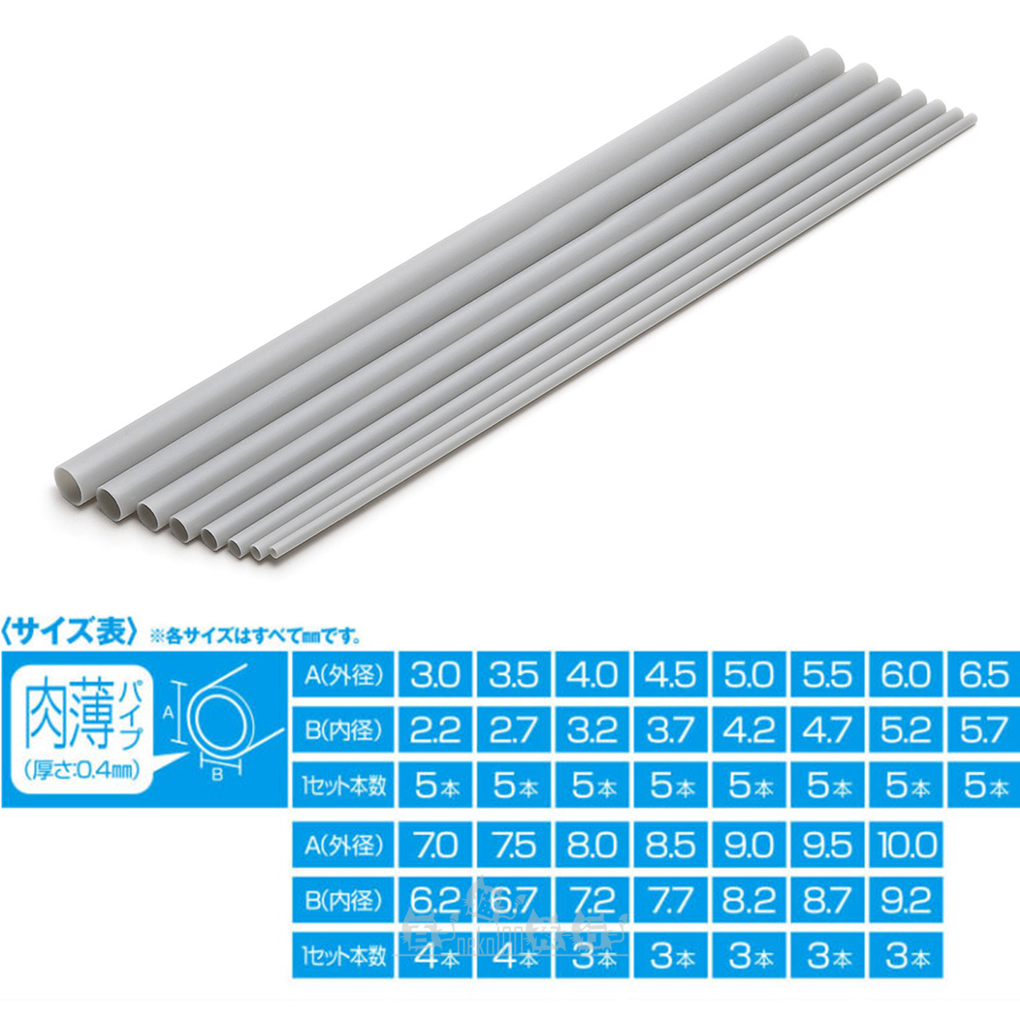 WAVE | OM-521 空心塑膠薄圓管 [外徑: 3.0mm | 內徑: 2.2mm | 5條裝] 灰色