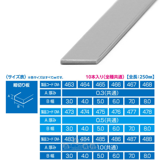 WAVE | OM-488 塑膠板條  [1.0 x 8mm | 10條裝] 灰色